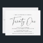 Black and White Typography | Simple 21st Birthday Invitation<br><div class="desc">Modern 21st birthday invitations with "twenty one" in a handwritten script. Minimalist,  text-only design with contrasting black font on a white background.</div>