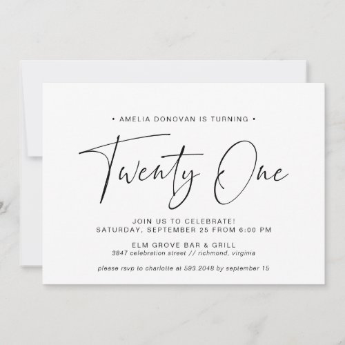 Black and White Typography  Simple 21st Birthday Invitation