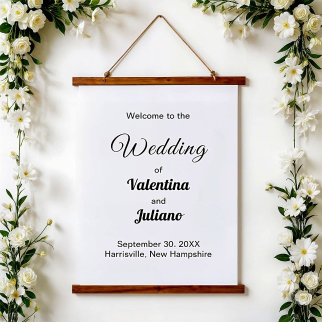Black and White Typography Wedding Hanging Tapestry (Typography style black and white wedding hanging tapestry)