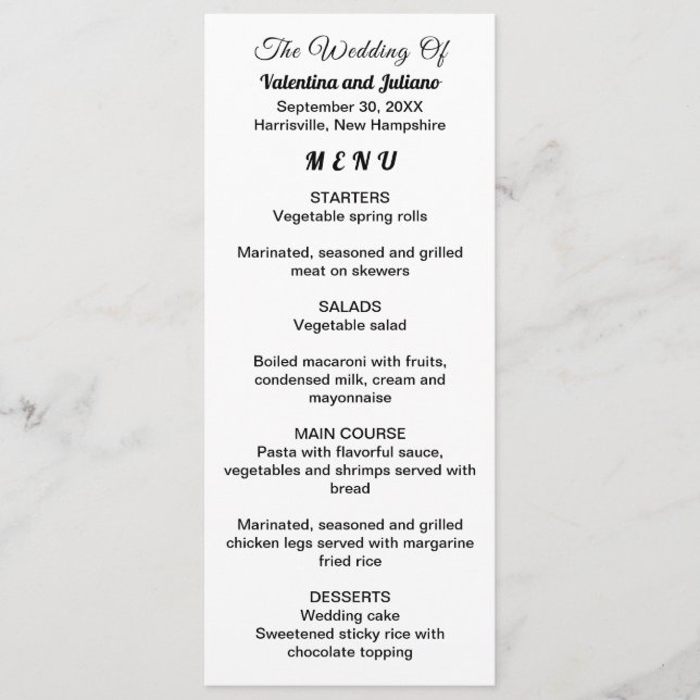 Black and White Typography Wedding Menu (Front)