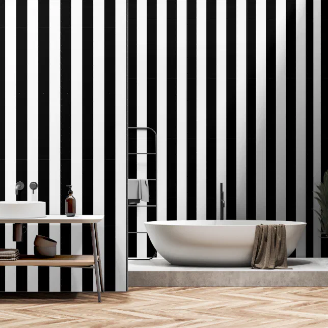 Black And White Ultra Wide 4 Inch Stripe Wallpaper | Zazzle