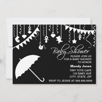 Black And White Umbrella Modern Baby Shower Invitation by PeachyPrints at Zazzle
