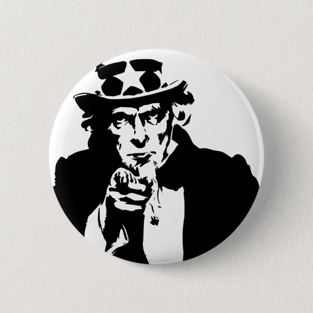 Black and White Uncle Sam Icon Pinback Button (Front)