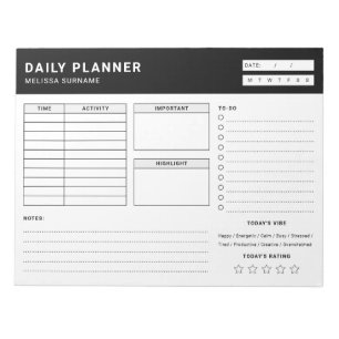 Black And White Undated Daily Planner To Do List Notepad