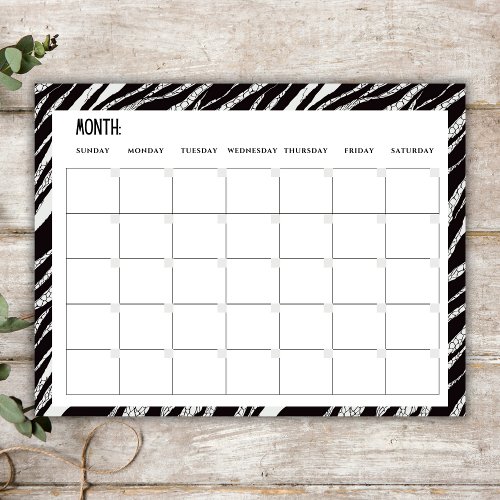 Black and White Undated Monthly Planner Notepad