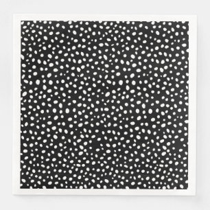Black And White Uneven Dots Graphic Design Paper Dinner Napkins