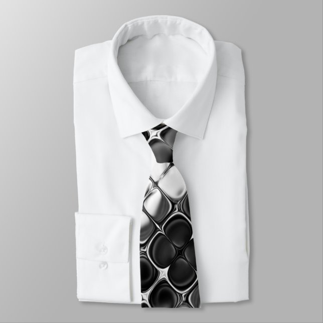 Black and White Unique Abstract Art Neck Tie (Tied)