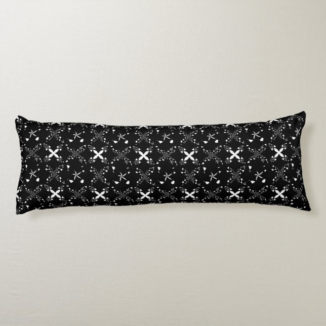 Black and White Unique Abstract Floral Pattern Body Pillow (Back)