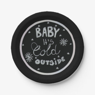 Black and White unique Merry Christmas painted Paper Plates
