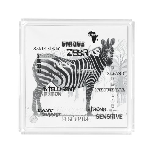Black and White Unique Zebras Typography Acrylic Tray