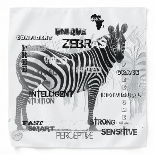 Black and White Unique Zebras Typography Bandana