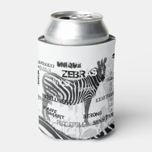 Black and White Unique Zebras Typography Can Cooler