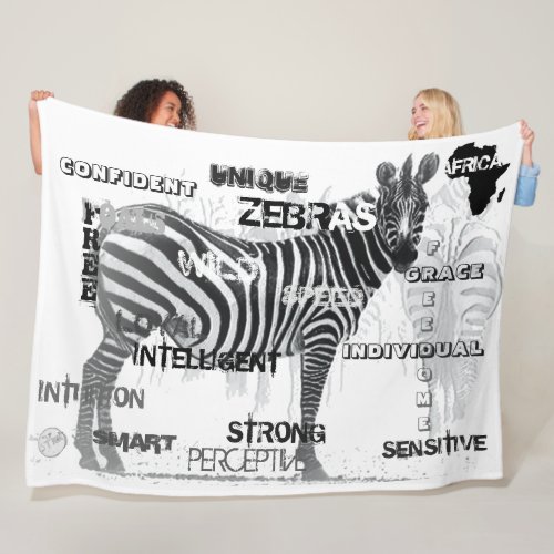 Black and White Unique Zebras Typography Fleece Blanket