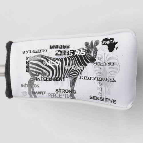 Black and White Unique Zebras Typography Golf Head Cover