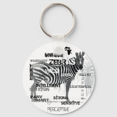 Black and White Unique Zebras Typography Keychain