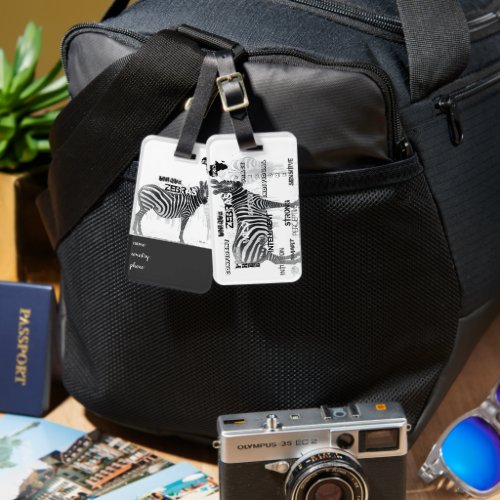 Black and White Unique Zebras Typography Luggage Tag