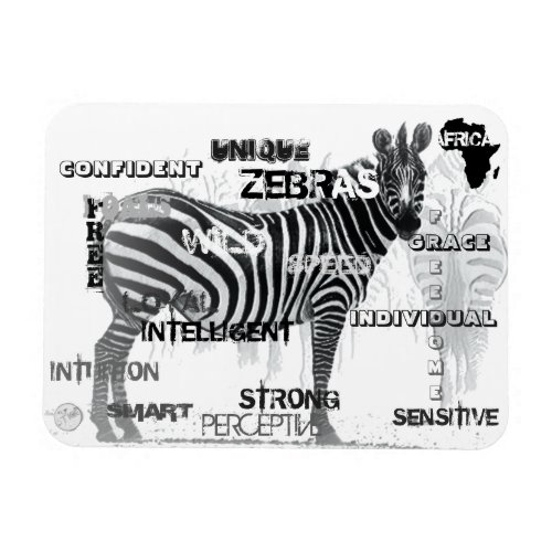 Black and White Unique Zebras Typography Magnet