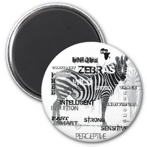 Black and White Unique Zebras Typography Magnet