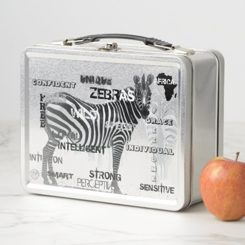 Black and White Unique Zebras Typography Metal Lunch Box