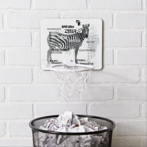 Black and White Unique Zebras Typography Mini Basketball Hoop