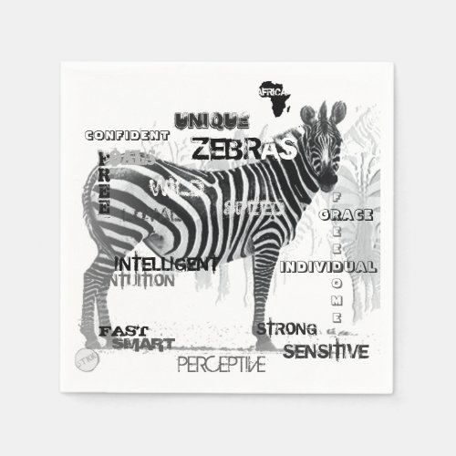Black and White Unique Zebras Typography Paper Napkins
