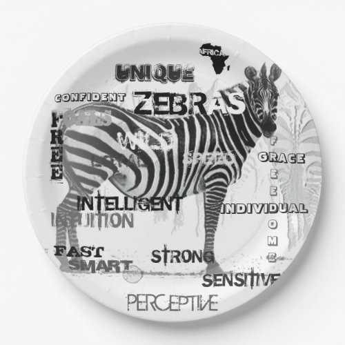 Black and White Unique Zebras Typography Paper Plates