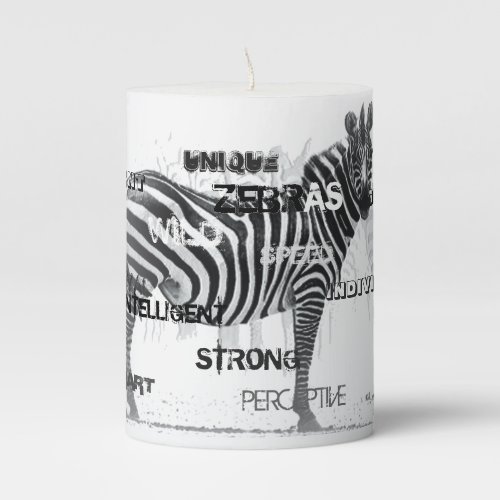 Black and White Unique Zebras Typography Pillar Candle