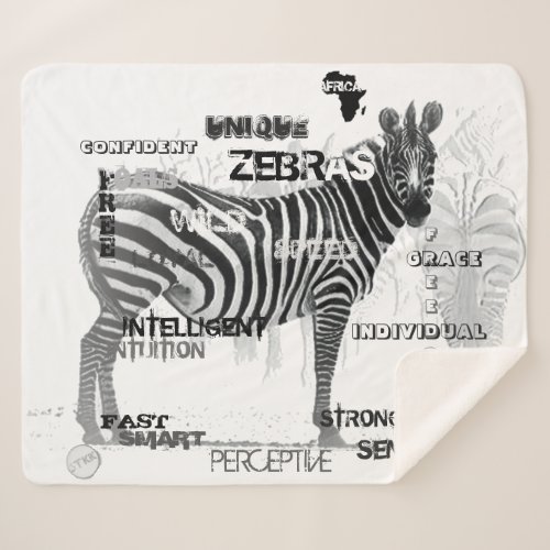 Black and White Unique Zebras Typography Sherpa Blanket