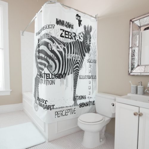 Black and White Unique Zebras Typography Shower Curtain