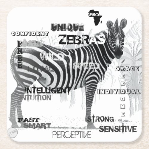 Black and White Unique Zebras Typography Square Paper Coaster