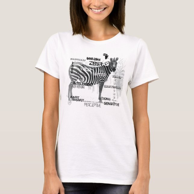 Black and White Unique Zebras Typography T-Shirt (Front)