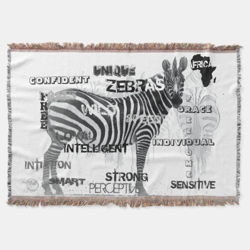 Black and White Unique Zebras Typography Throw Blanket