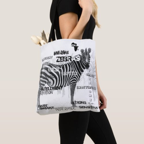 Black and White Unique Zebras Typography Tote Bag