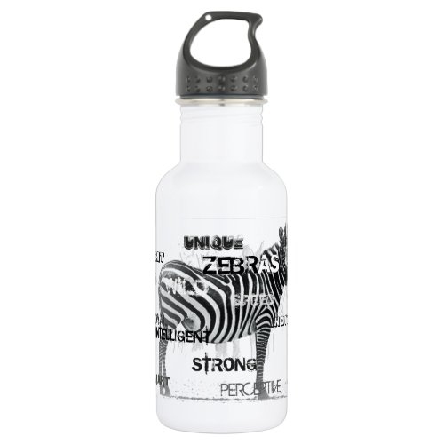 Black and White Unique Zebras Typography Water Bottle