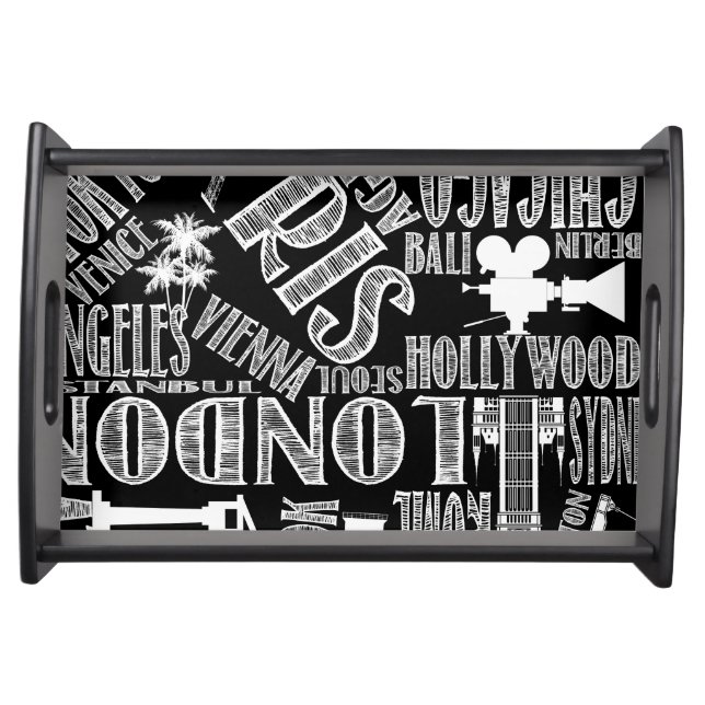 Black and White, Urban Cities Serving Tray (Front)