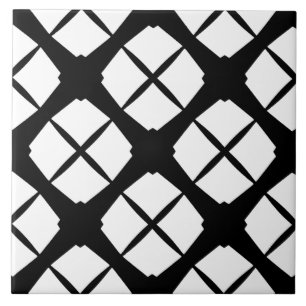 Black and White Urban Modern Diamond Pattern Ceramic Tile