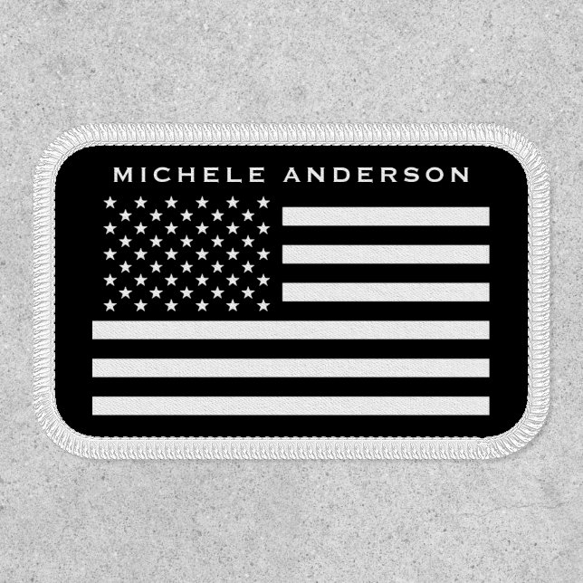 Black and White USA Flag Personalized Name Patch (Front)