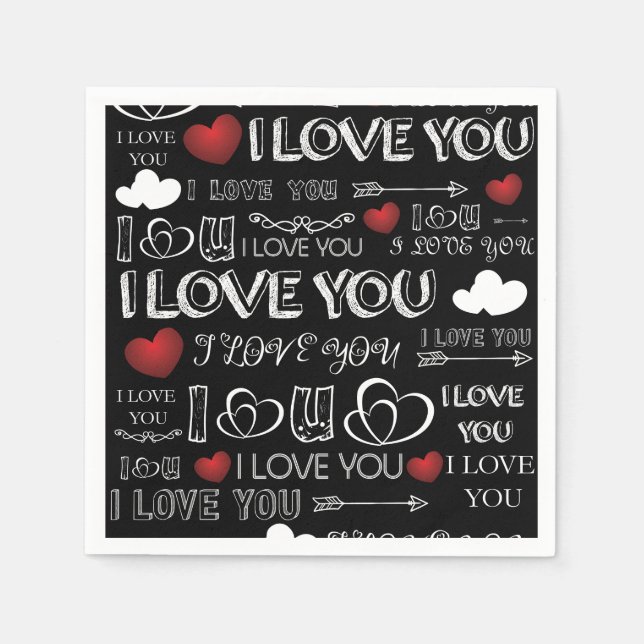 Black and White Valentine design Napkins (Front)