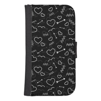 Black and White Valentines Love Heart and Arrow Samsung S4 Wallet Case