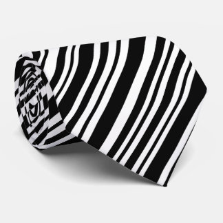 Black and White Various Width Striped Design Neck Tie