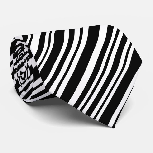 Black and White Various Width Striped Design Neck Tie (Rolled)