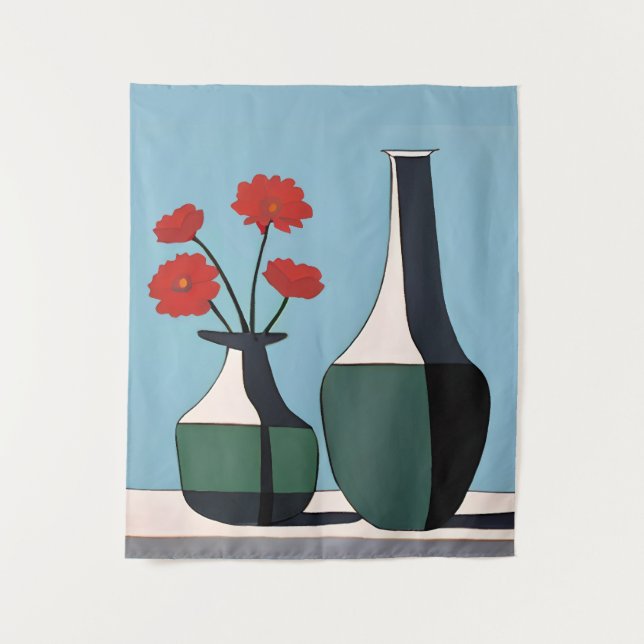 Black and White Vases with Red Flowers  Tapestry (Front)