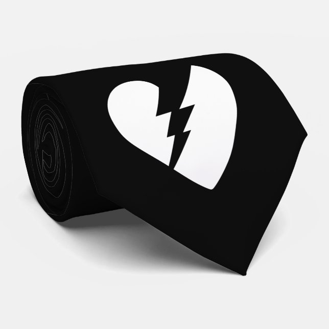 Black and White Vector Art Broken Heart Neck Tie (Rolled)