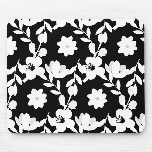 Black and white vector floral pattern mouse pad
