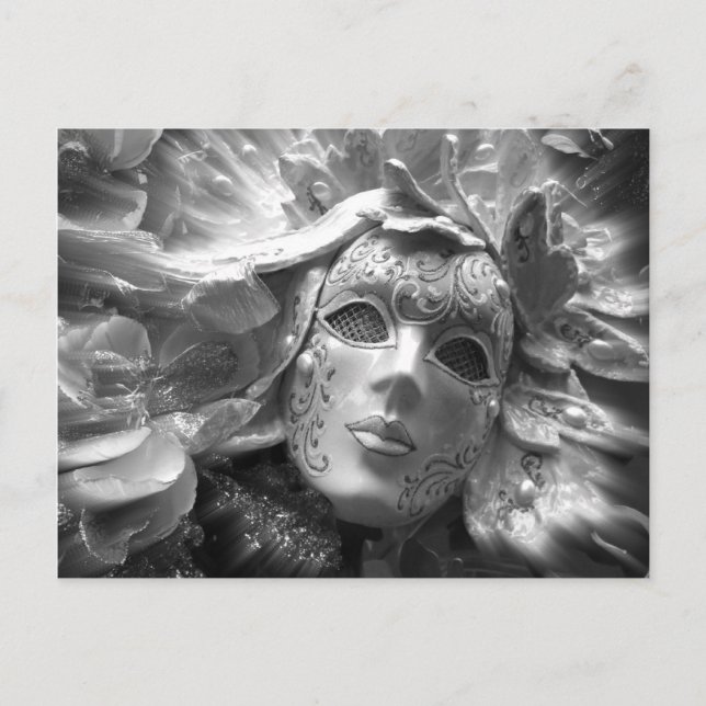 Black and White Venetian Masquerade Mask Postcard (Front)