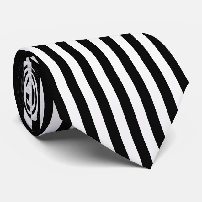 Black and White Vertical Referee Stripes Neck Tie (Rolled)
