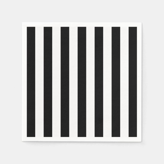 Black and White Vertical Referee Stripes Paper Napkins (Front)