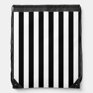Black And White Vertical Stripe Drawstring Bag