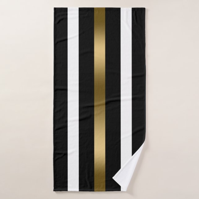 Black and white vertical stripes gold accents bath towel set (Bath Towel)