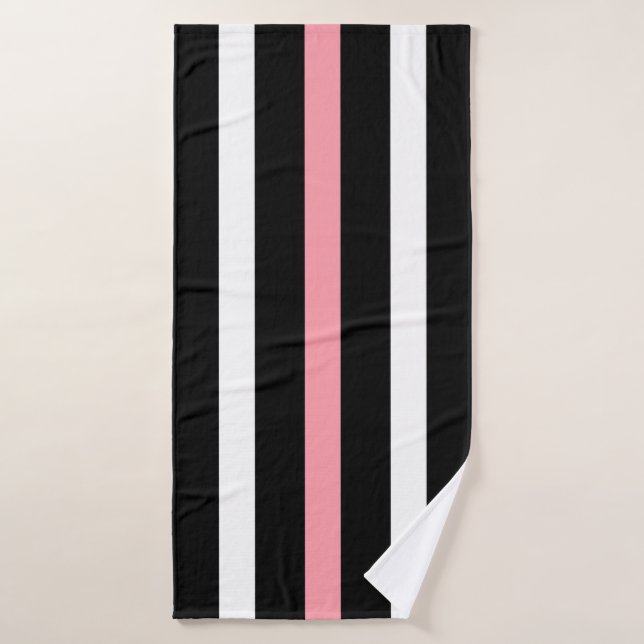Black and white vertical stripes pink accents bath towel set (Bath Towel)